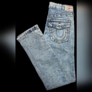 True Religion Geno Relaxed Slim Jeans Women’s 12 Distressed Light Wash